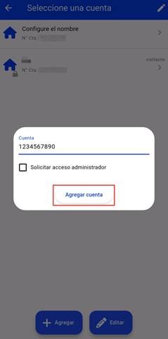 Imagen de la pantalla donde se coloca la nueva cuenta a agregar 