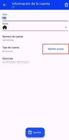 Imagen de la pantalla donde se coloca la nueva cuenta a agregar 