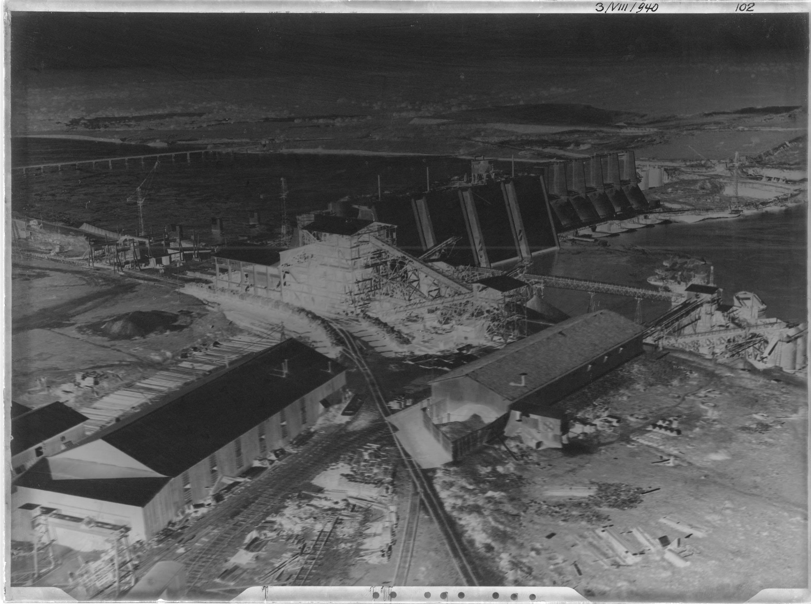 Vista aérea de las obras, en 1942